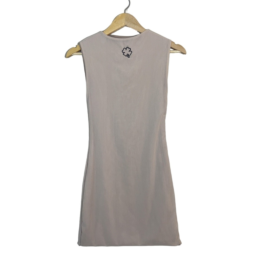 Filthy Wealth Clover Logo Solid Mini Dress Tan Minimalist Bodycon Size S